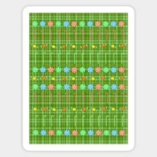 CHRISTMAS Candy On Green Plaid Sticker